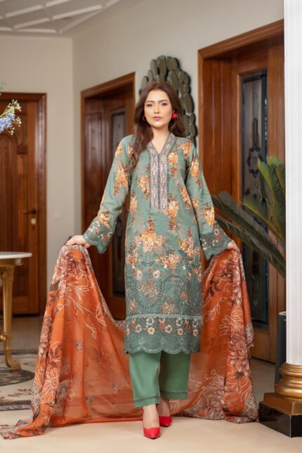 Mahira Linen Printed Embroidered Suit