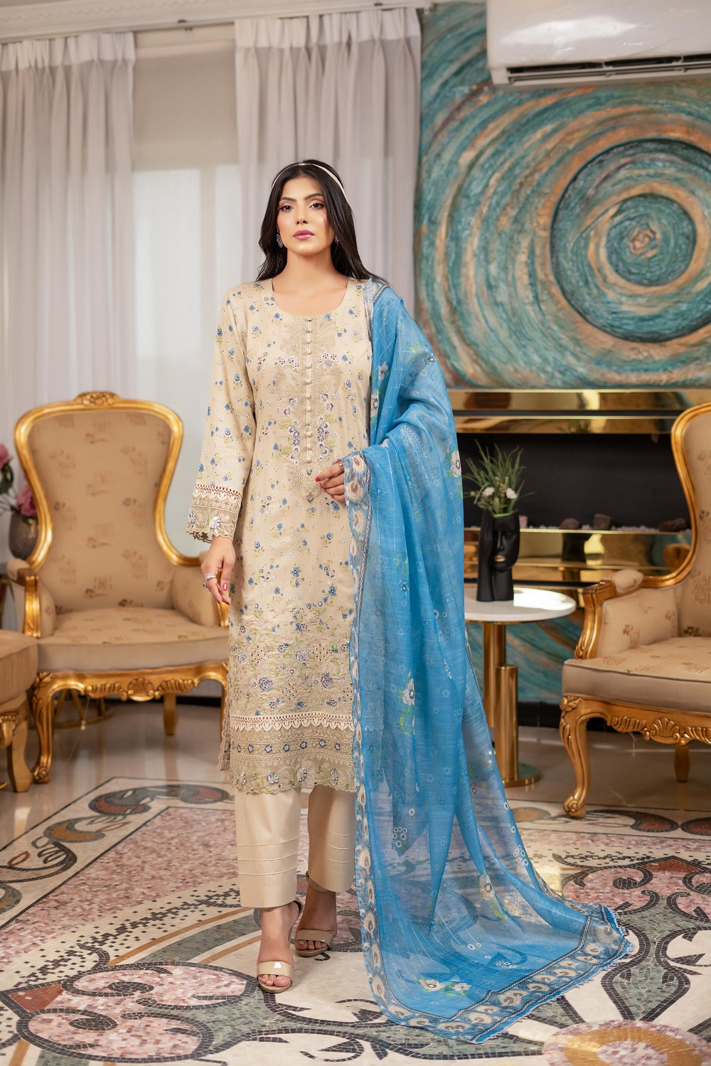IMG-20250924-WA0100 Eshaal Linen Printed Embroidered Suit - Image 1