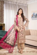 Rania Linen Printed Embroidered Suit