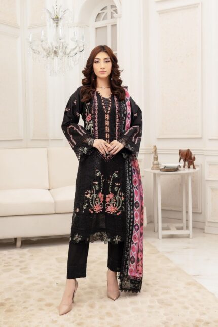 Zahra Airjet Linen Embroidered Suit