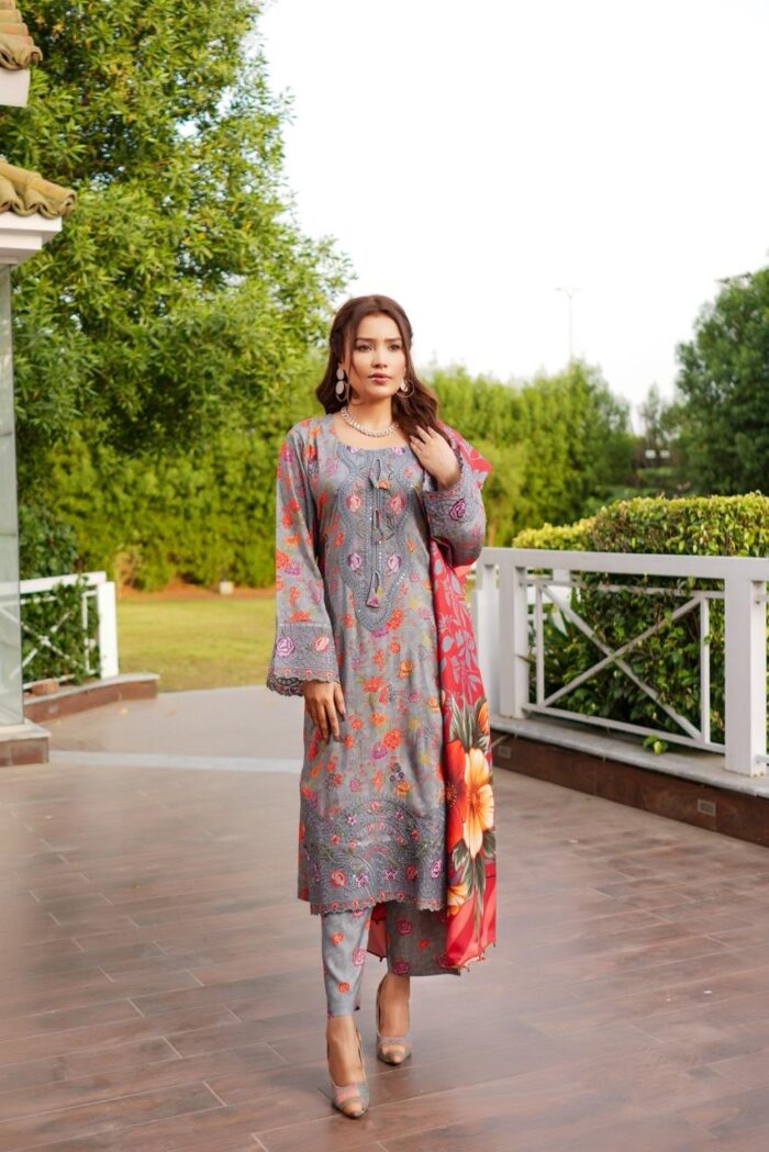 Amani Winter Linen Embroidered Suit - Image 1