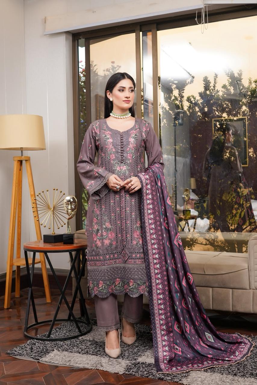 munira designer Hoor Dhanak Embroidered Suit - Image 1