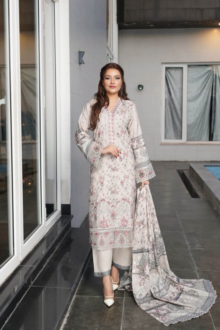 Rania Winter Linen Embroidered Suit - Image 1