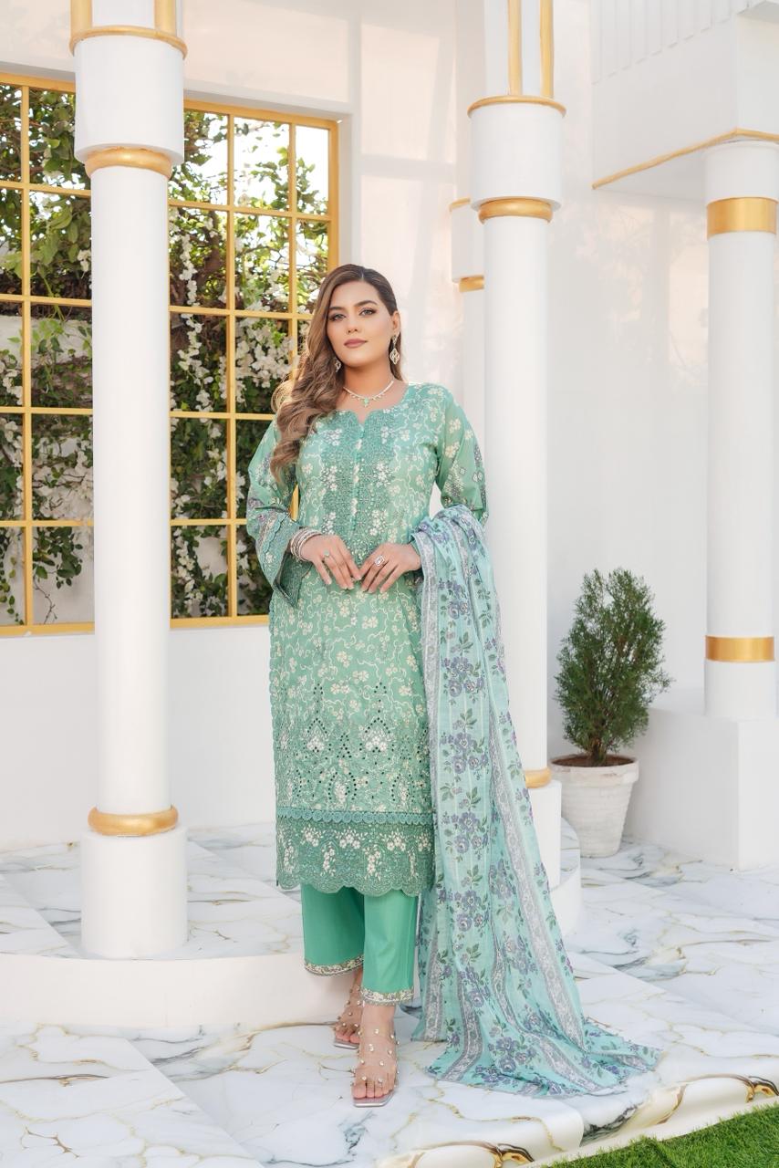 Raima Lawn Collection Munira Designer Book 14 (1) Raima Ivory Blossom Lawn Suit - Image 1