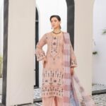 Zimmal Peach Grace Lawn Ensemble