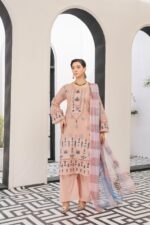 Zimmal Peach Grace Lawn Ensemble