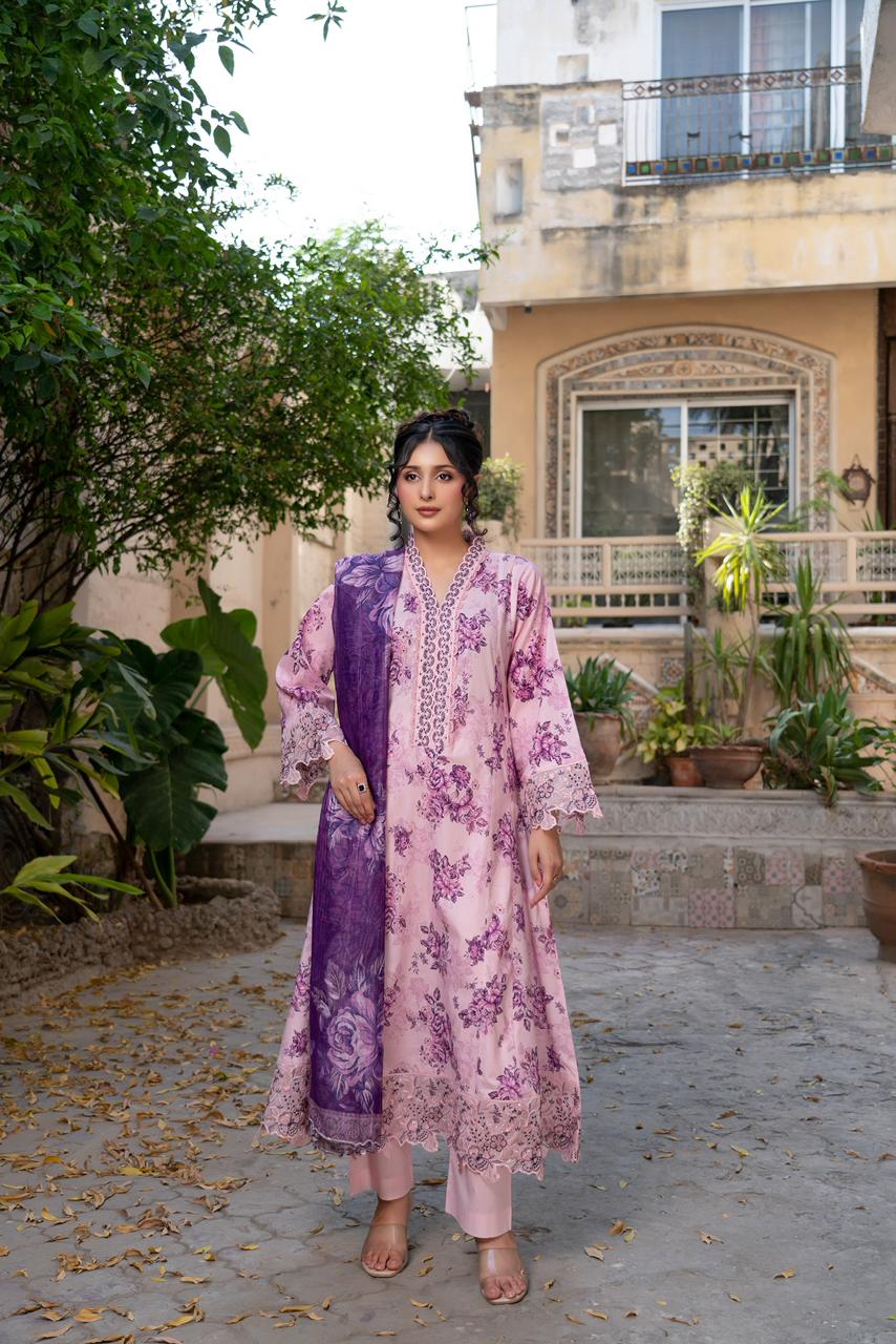 Kinzzay Lawn Frock Munira Designer 11 Kinzzay Royal Garden Lawn Frock - Image 1