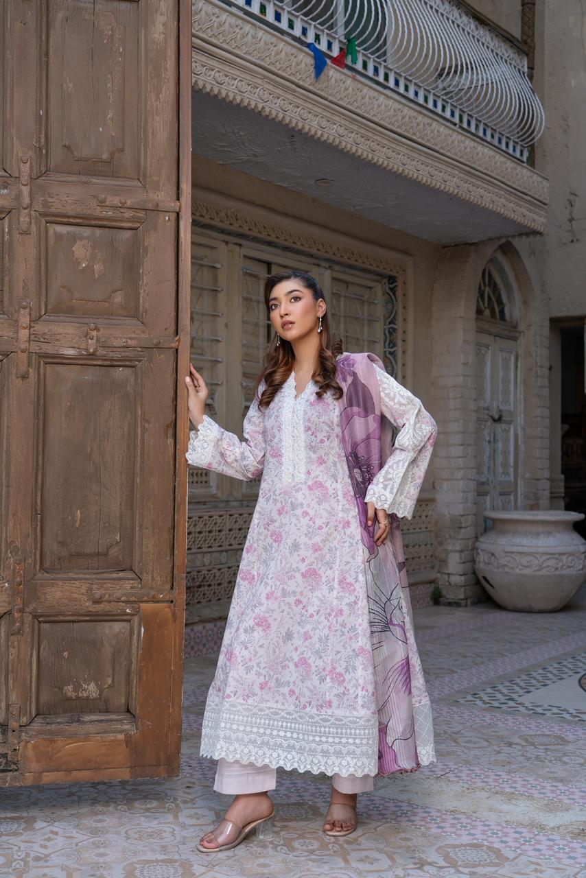 Kinzzay Lawn Frock Munira Designer 9 Kinzzay Lavender Charm Lawn Frock