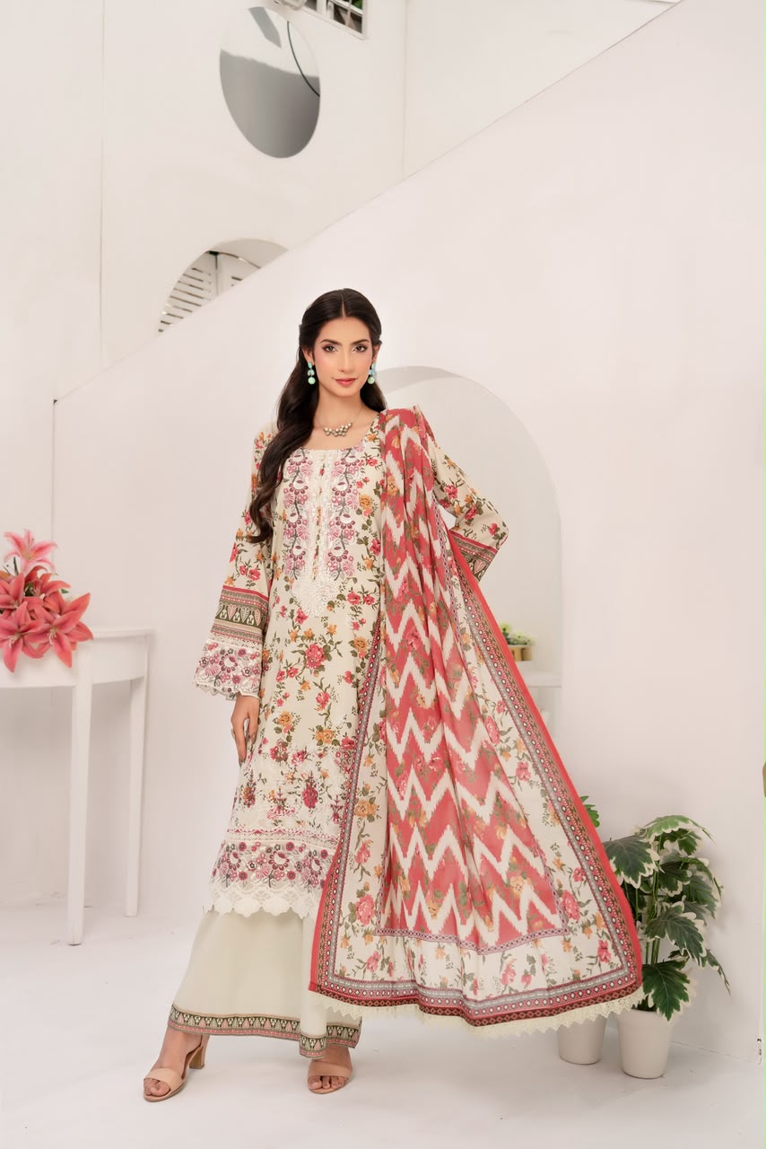Sameya Lawn Munira Designer 1 Sameya Peach Blossom Elegance Lawn Suit - Image 1
