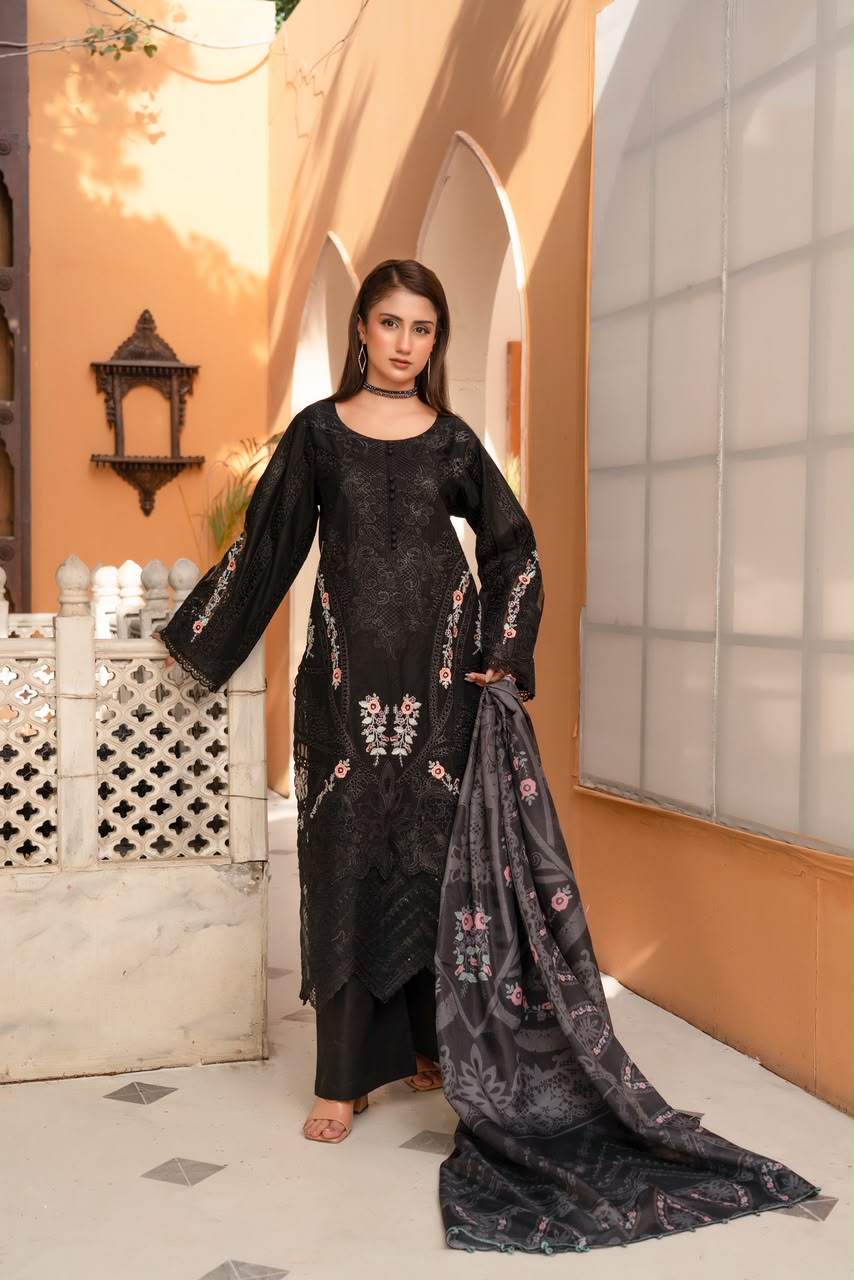 Soraya 2 Lawn Suit Munira Designer 10 Soraya 2 Sapphire Blossom Lawn Suit - Image 1