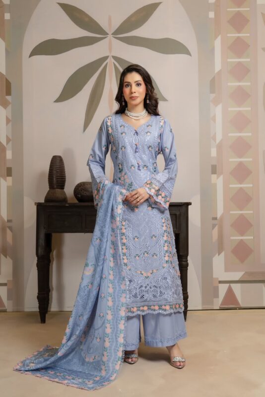 Alizay Aqua Bloom Lawn Suit