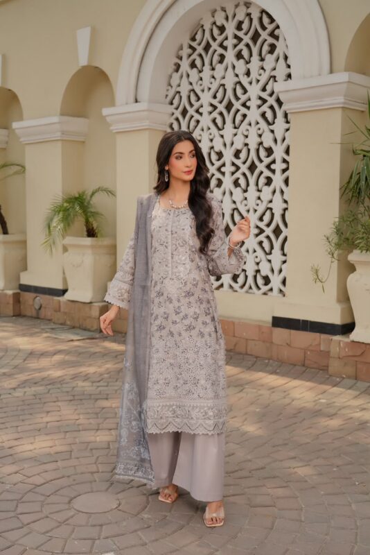 Zaveya Mist Grey Elegance Lawn Suit