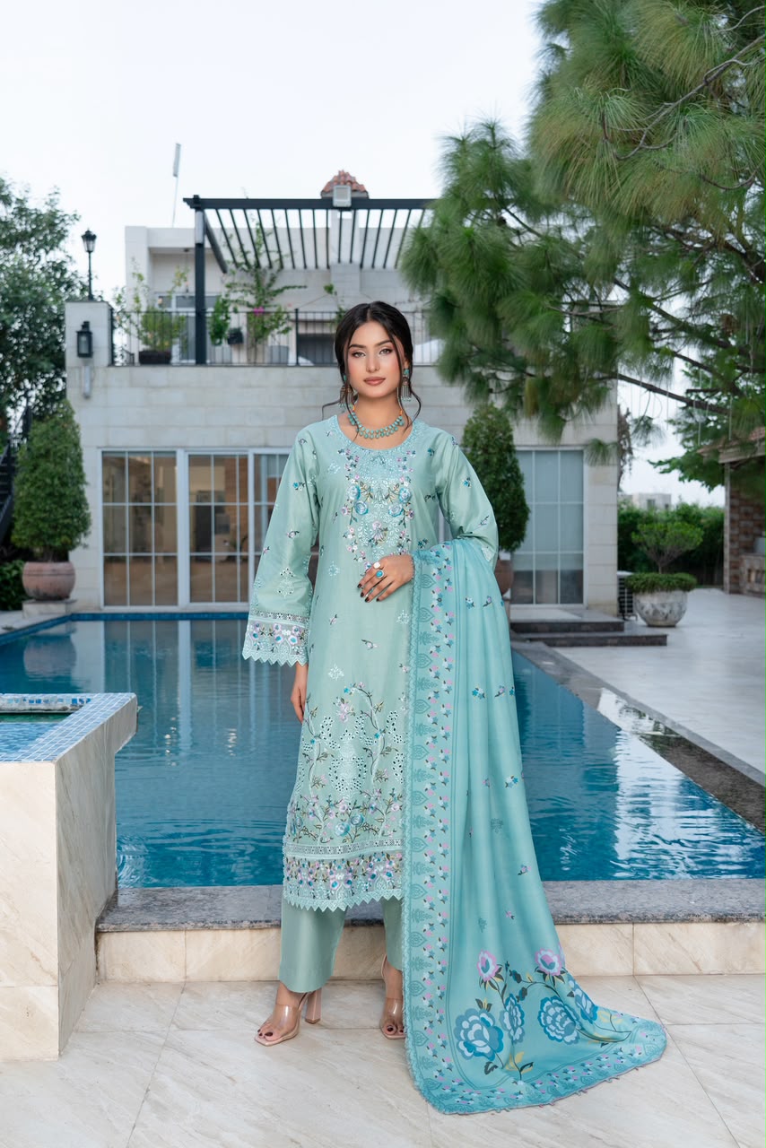 Sehar Premium Lawn Vol. 72 Munira Designer 5 Sehar Floral Schiffli Charm - Image 1