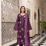 Plum Purple Embroidered Dhanak Suit