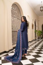 Navy Blue Embroidered Dhanak Suit - Image 2