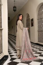 Beige Embroidered Dhanak Suit - Image 3