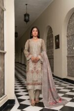 Beige Embroidered Dhanak Suit - Image 2