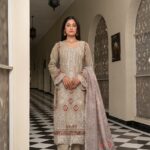 Beige Embroidered Dhanak Suit