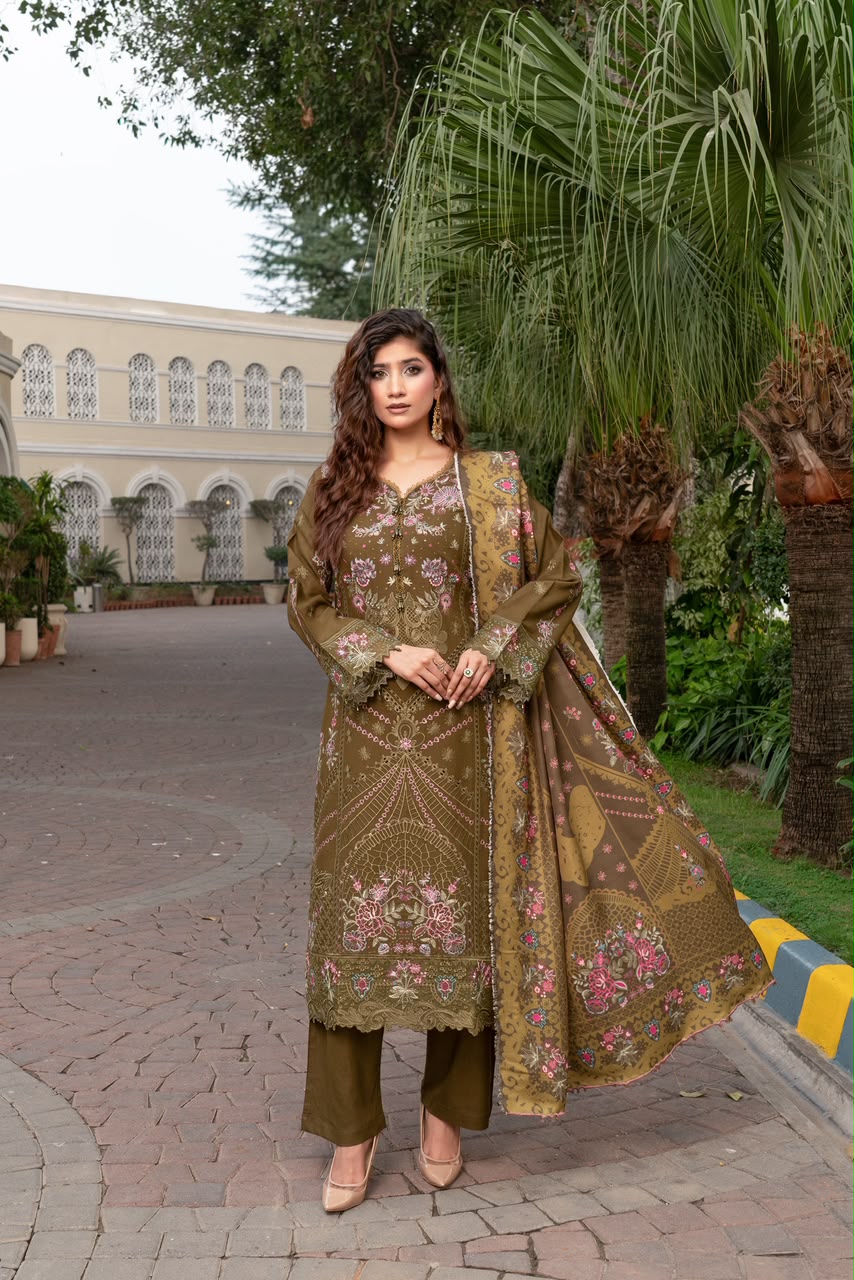 WhatsApp Image 2026-10-22 at 12.49.49 PM Olive Green Embroidered Winter Suit - Image 1
