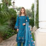 Peacock Blue Embroidered Winter Suit