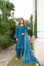 Peacock Blue Embroidered Winter Suit