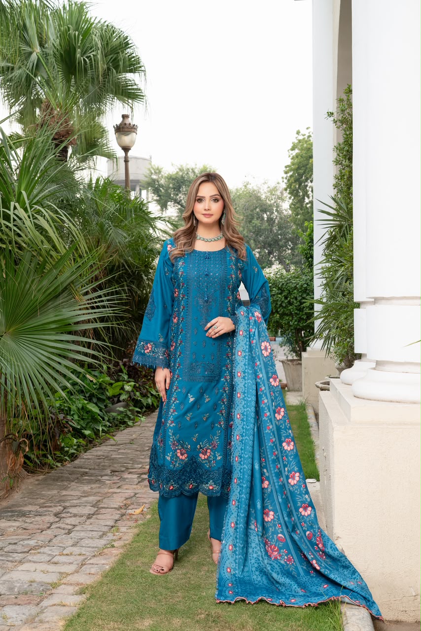 WhatsApp Image 2026-10-22 at 12.49.50 PM (1) Peacock Blue Embroidered Winter Suit - Image 1