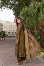 Olive Green Embroidered Winter Suit - Image 3