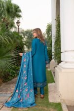 Peacock Blue Embroidered Winter Suit - Image 3