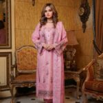 Pink embroidered dhanak suit by Munira Designers Mahi Vol 18, front view