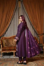 | Plum Embroidered Dhanak Winter Suit - Image 2